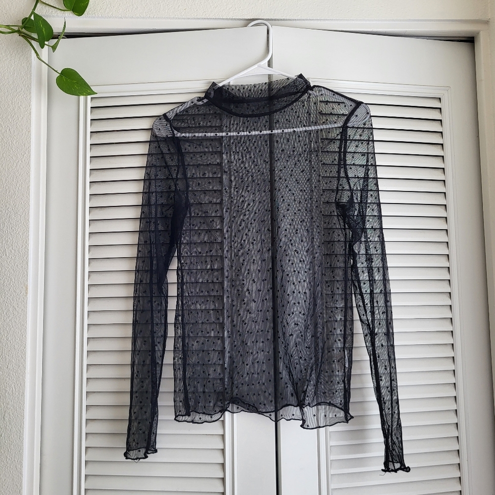 Polka Dot Mesh Long Sleeve